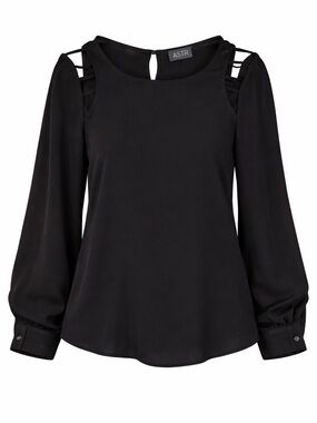 ASTR Black Cold-Shoulder Balloon-Sleeve Blouse